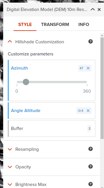 Adjust hillshade Azimuth partameter to 45