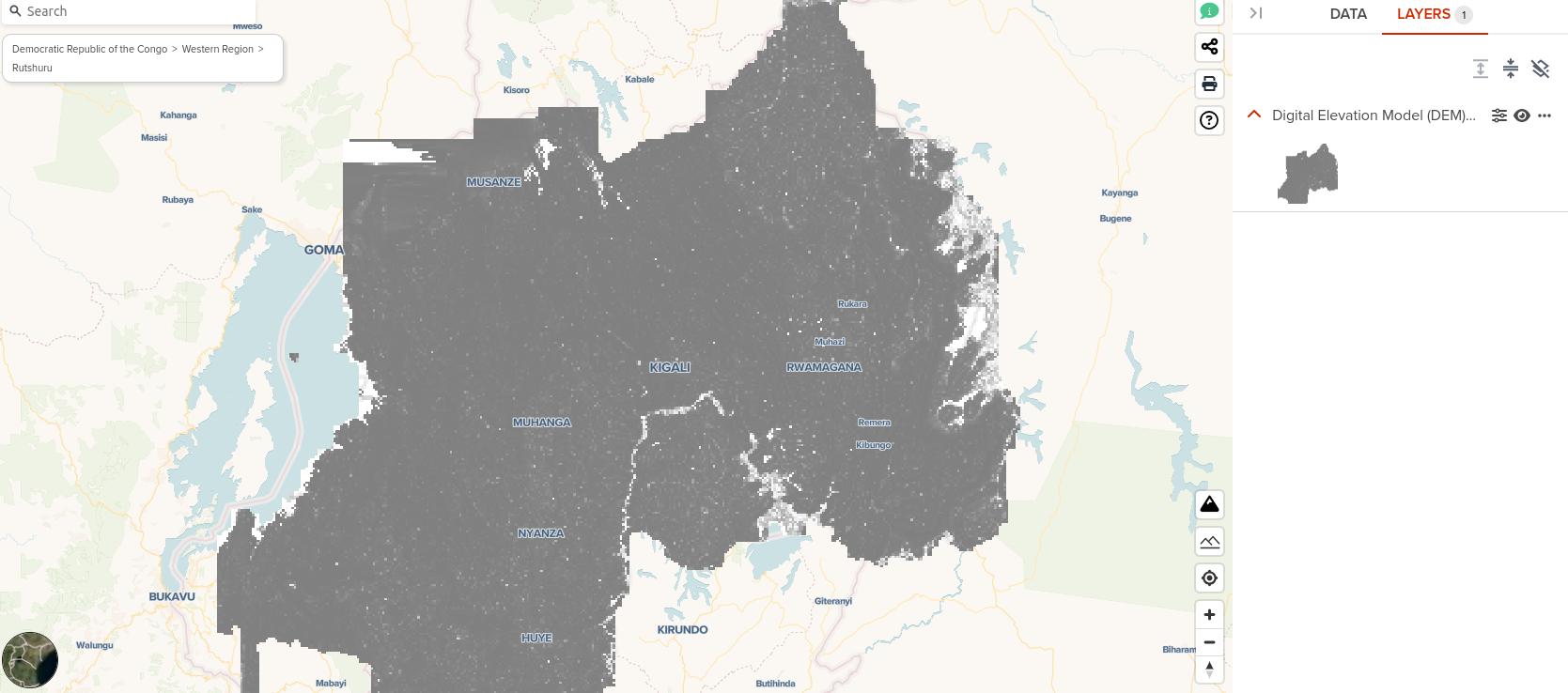 Load elevation data  with hillshade algorithm applied