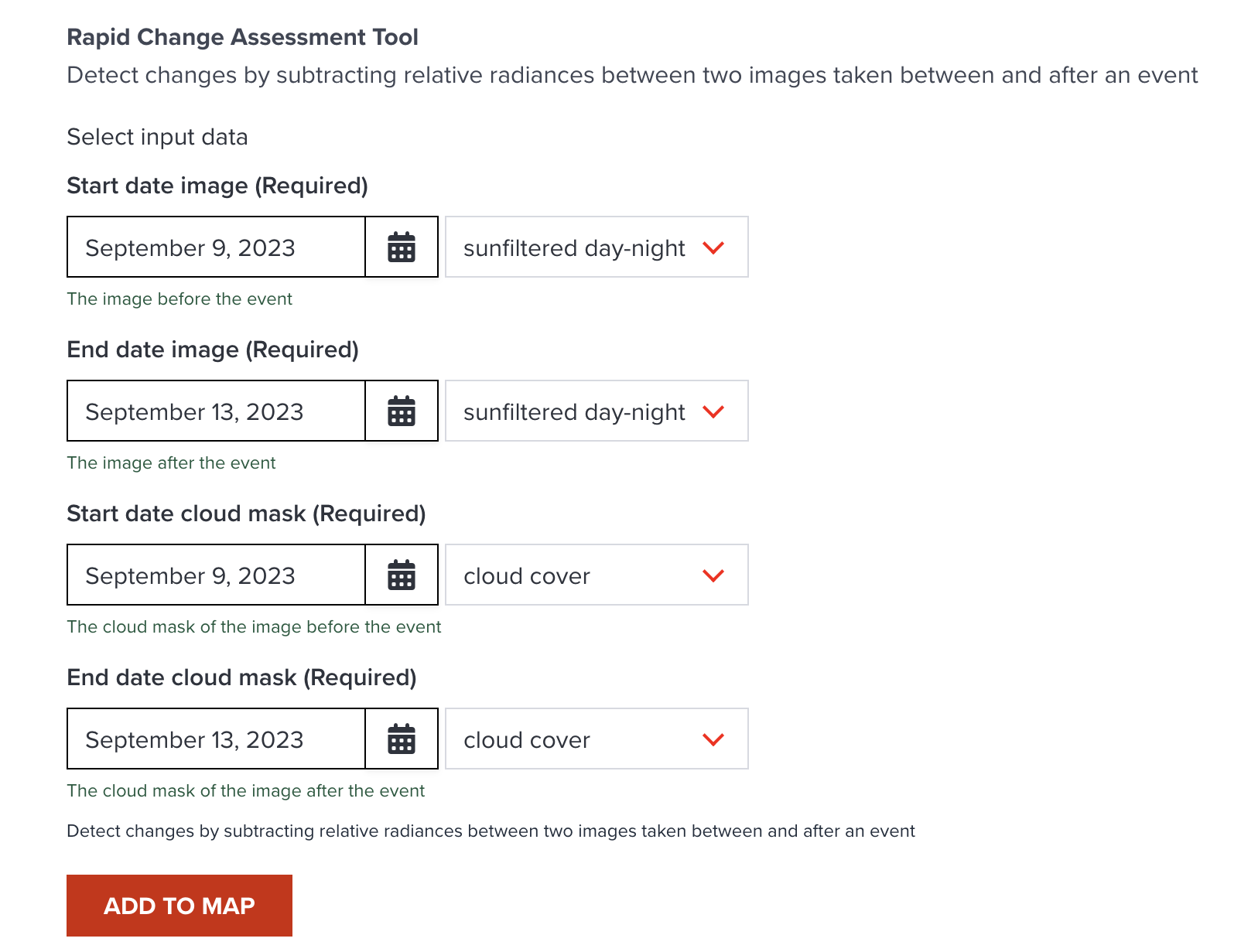 Select dates and add data to map