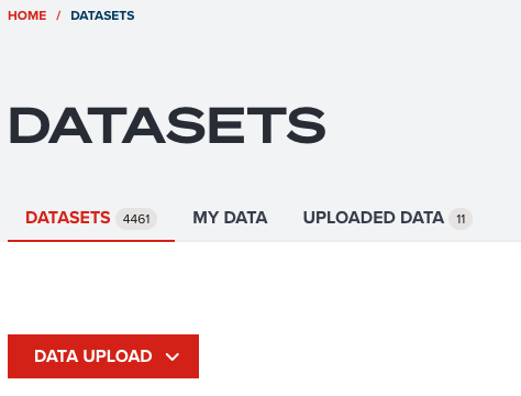 DATA UPLOAD button at datasets page