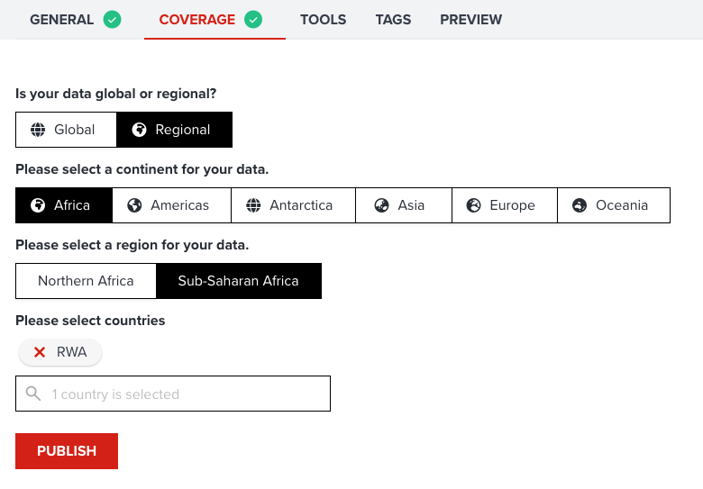 An example of coverage tab at publish page