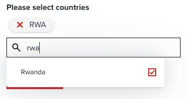 Select country on countries search dialog