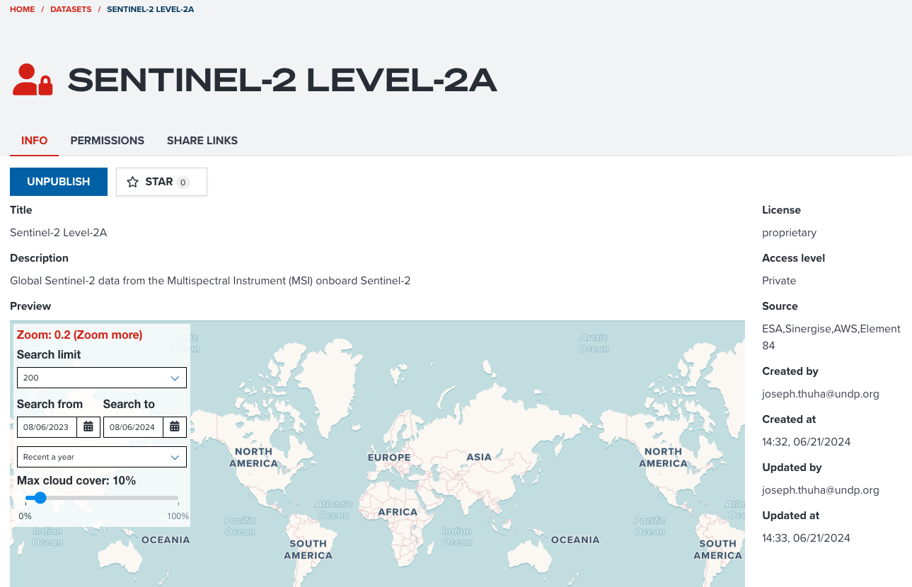 Info tab of a satellite dataset page