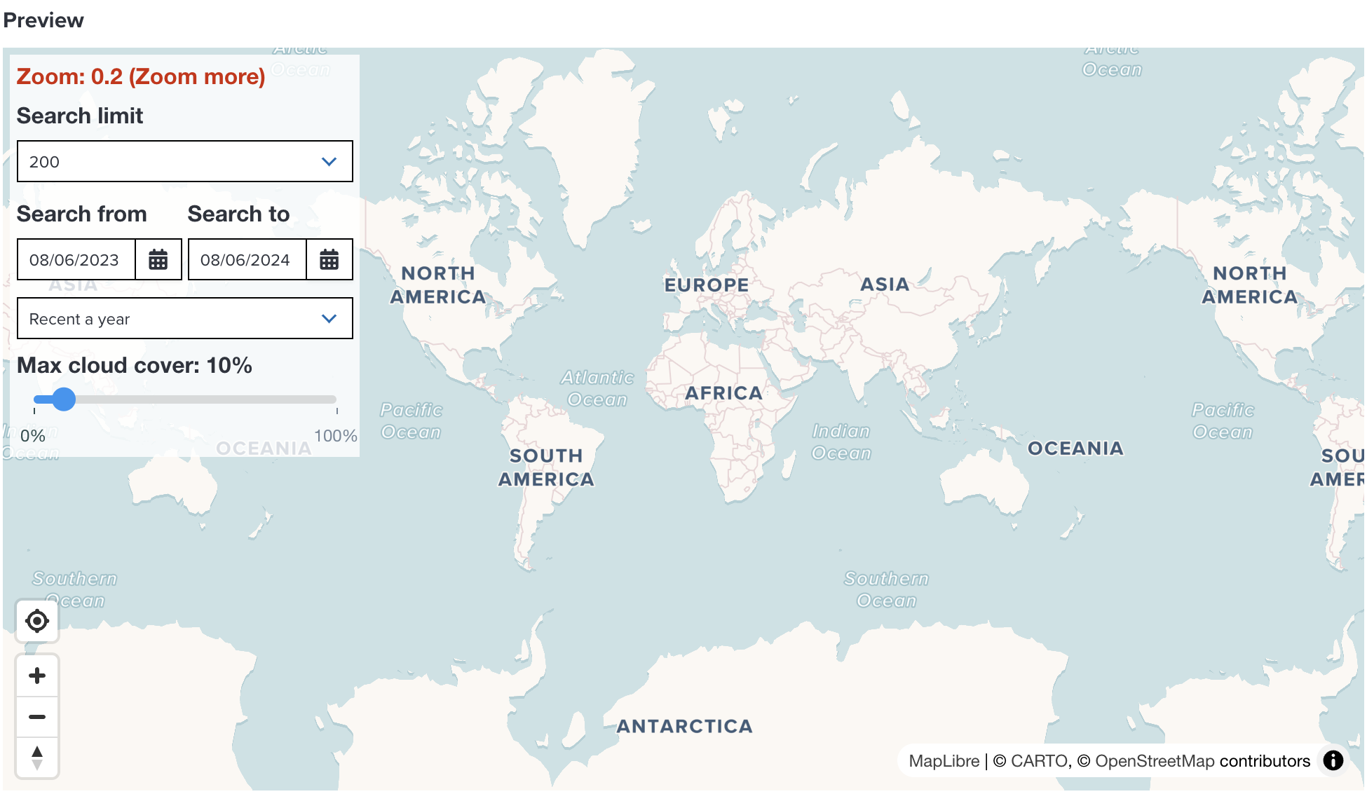 Preview section of Sentinel 2 dataset page