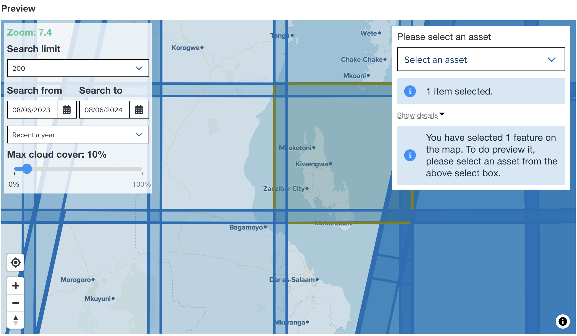 Selecting an asset for selected satellite item