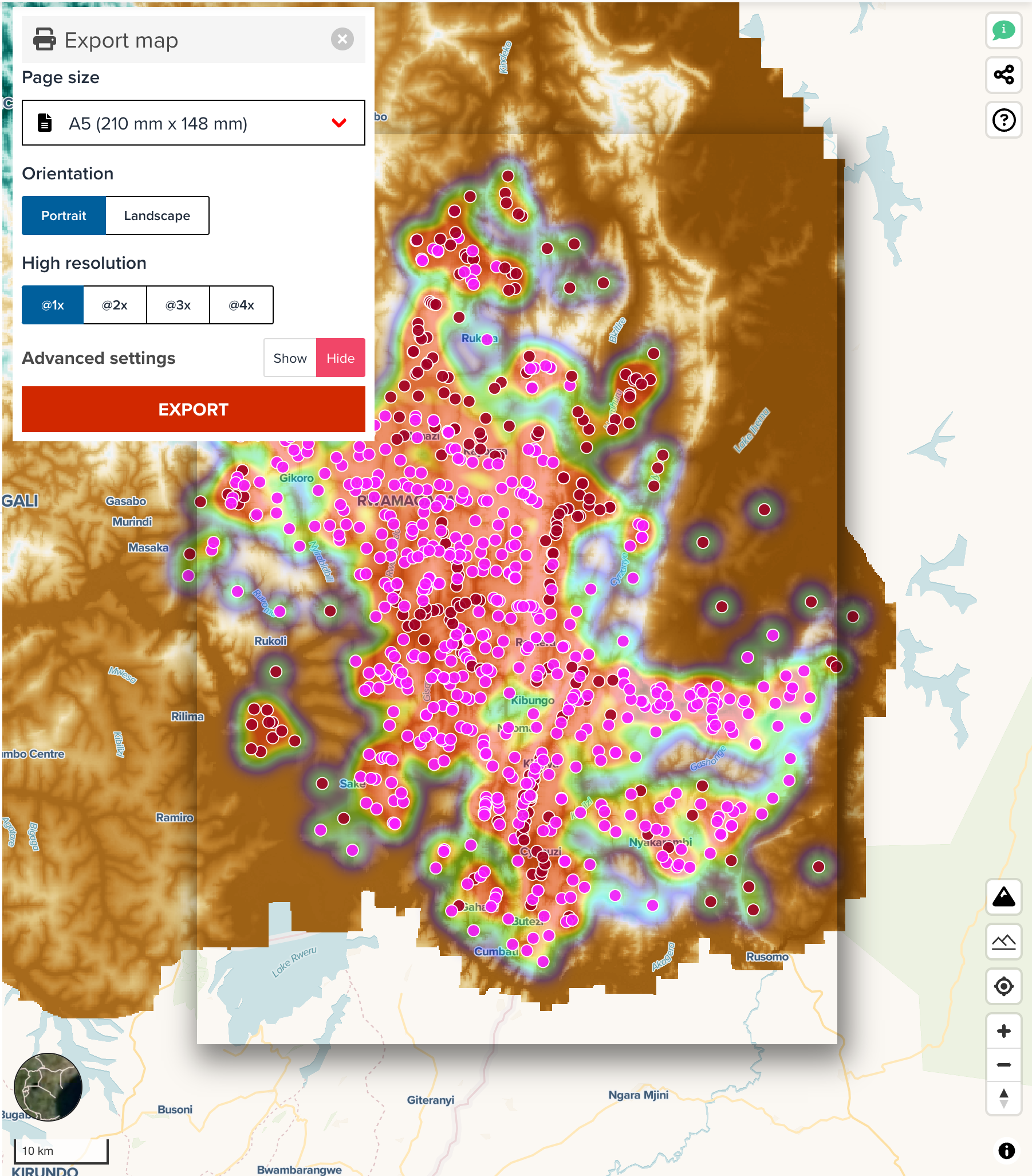 Map export control in GeoHub