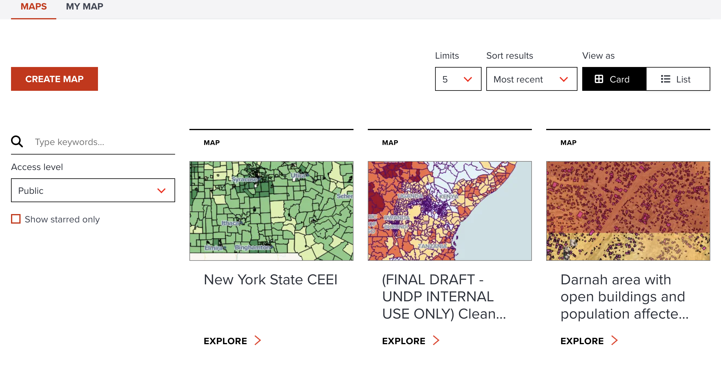 Explore maps in Card view