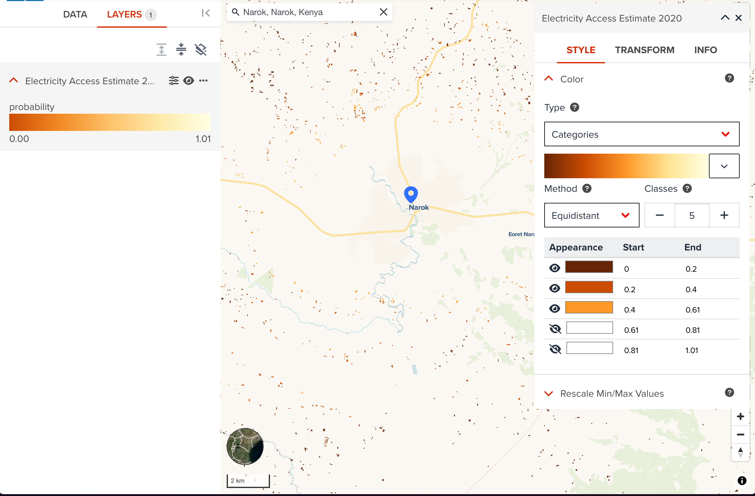 Make higher electrified area invisible in categories color property