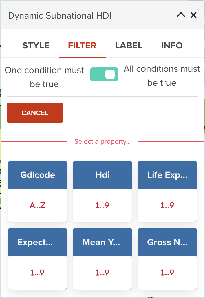 Selecting a property to apply this rule of filtering