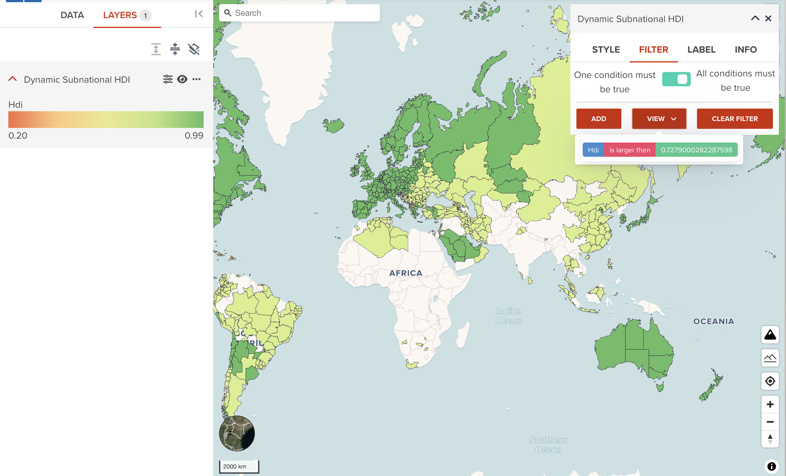 An example after filtering where HDI is more than a threshold